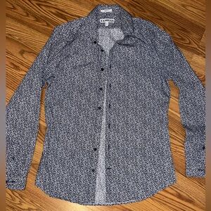 Express Men's Blue and White Floral Shirt